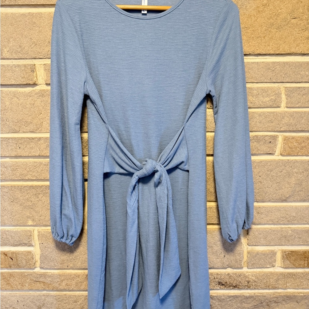 Elegant Long-Sleeve Blue Dress